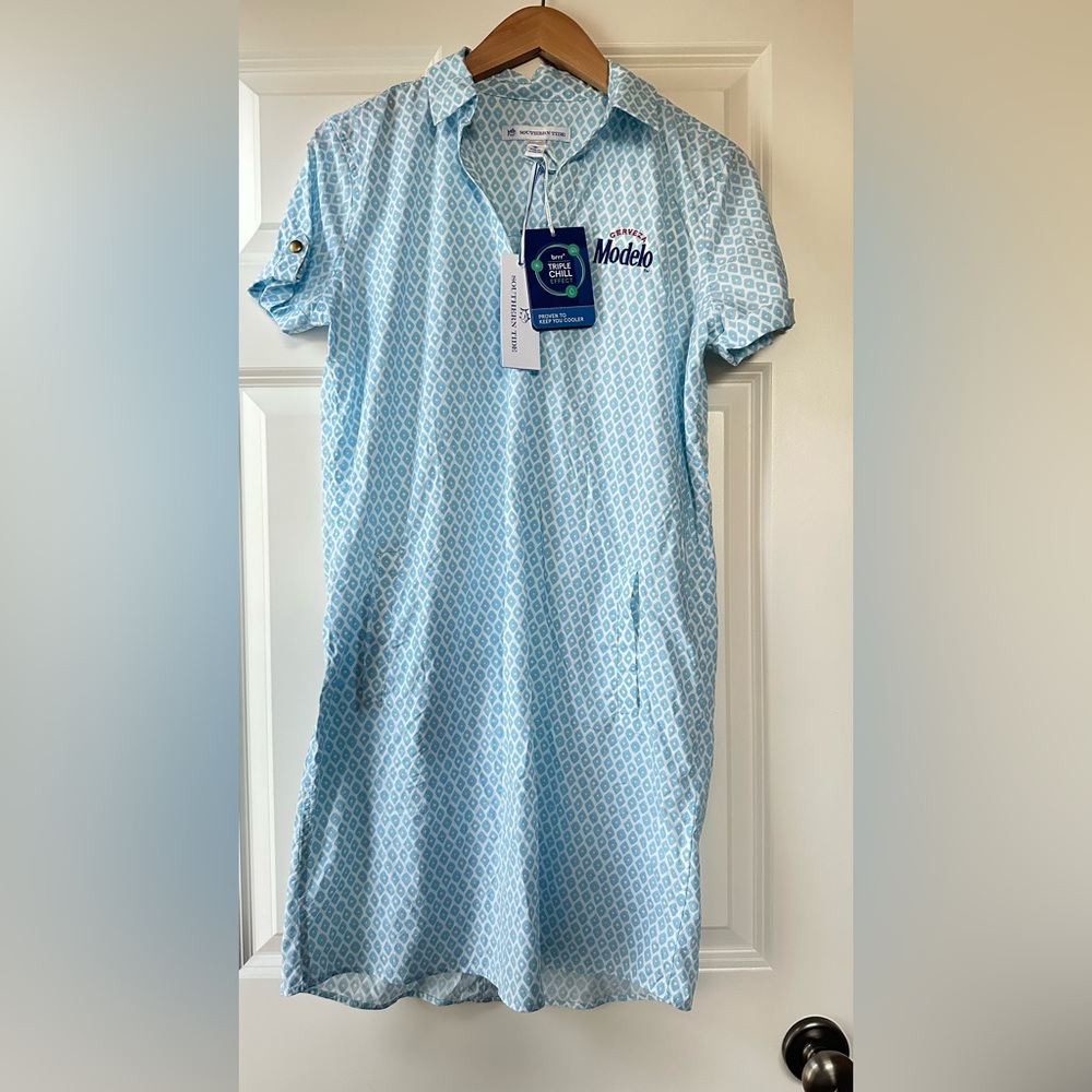 Southern tide cerveza Modelo Light Blue Geometric Dress
